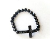 Cross and Black Beaded Bracelet