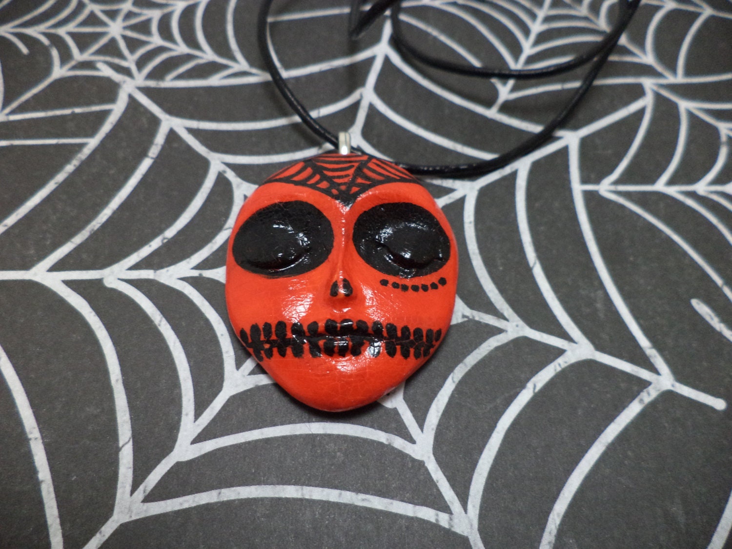 OOAK Hand Painted Day of the Dead Sugar Skull Necklace