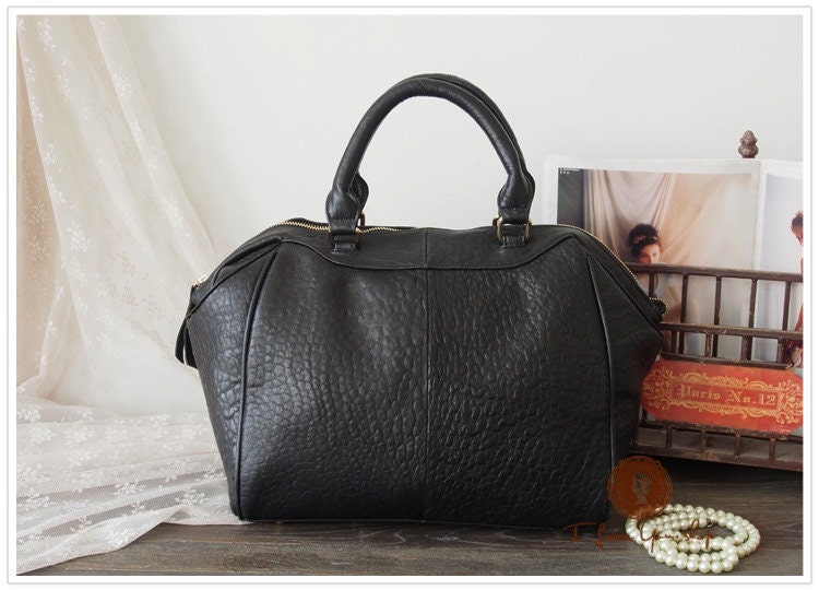 Handmade Leather Tote Bag - Shoulder Bag - Handbag - Messenger Bag - Ipad Bag in Classic Black