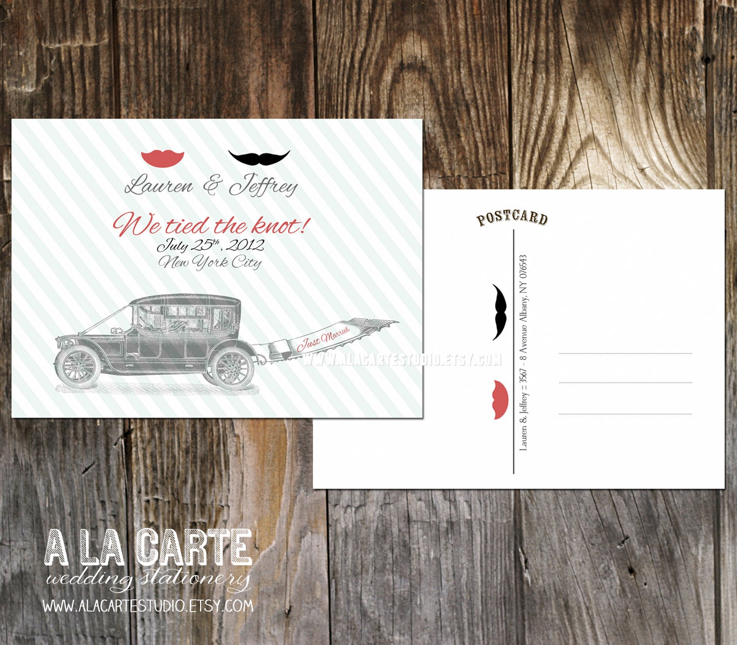 Wedding Announcement - Vintage Moustache Lip Old Car