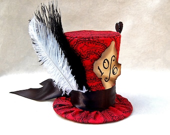 Tiny Top Hat: Red Mad Hatter - Lolita Cosplay Costume Party Fascinator Photo Photography Prop Wedding Tophat Small Mini Miniature little