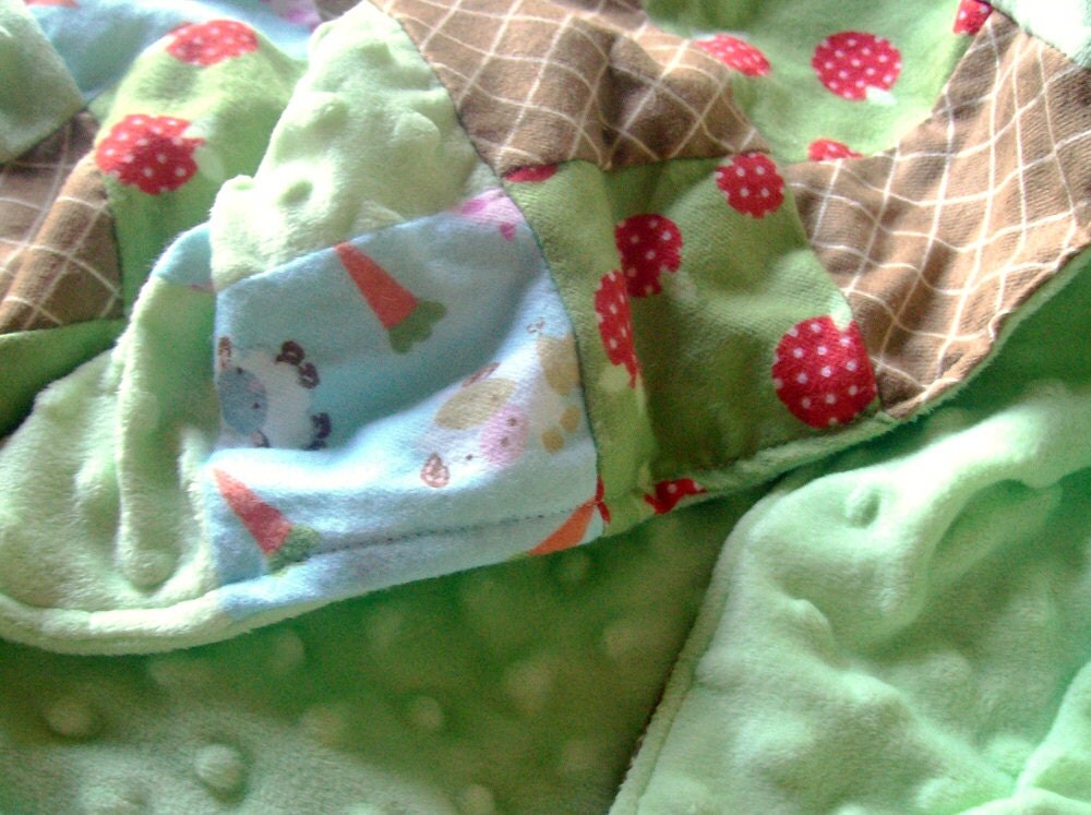 Farm Time Baby Quilt with Green Minky Backing -- Gender Neutral