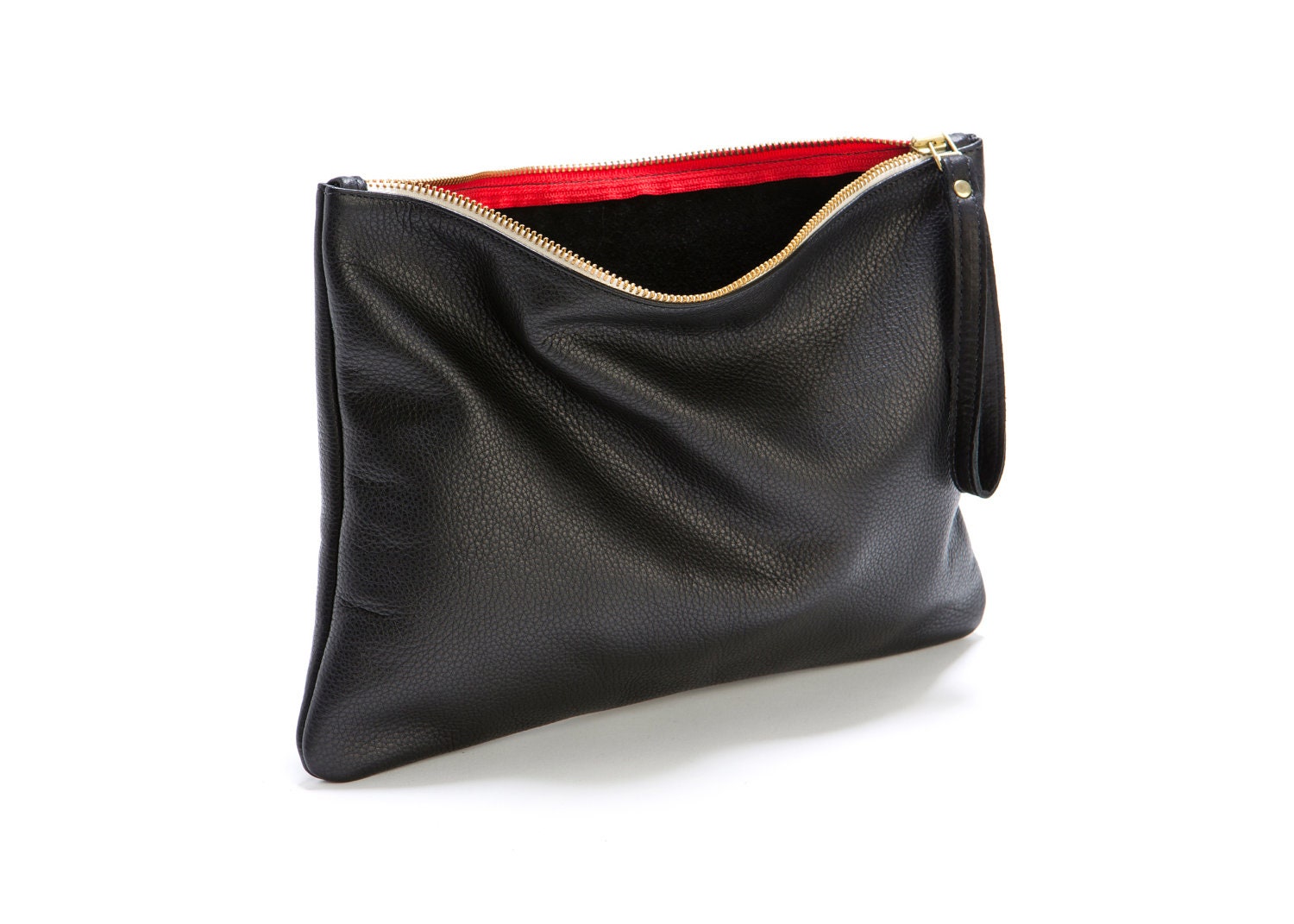 MIDNIGHT - black leather clutch, black iPad leather case, foldover clutch