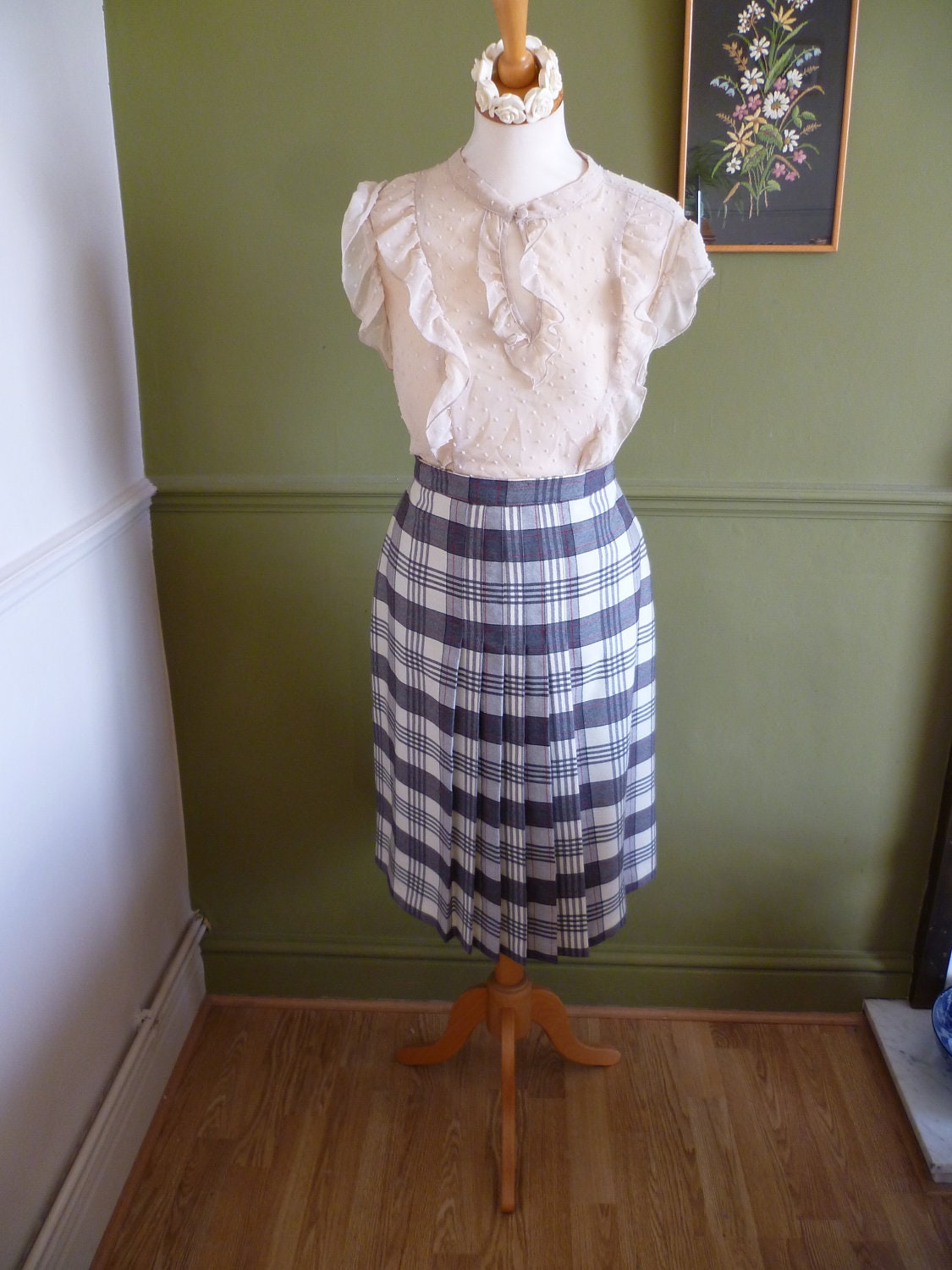 Marks & Spencers 1980s Pleated  Plaid / Checked Skirt - M