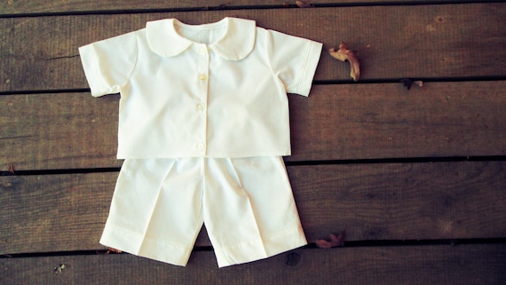 Boys Easter Outfit, Christening, dedication outfit peter pan collar button down shirt - white sizes 6, 9, 12, 18 months 2t