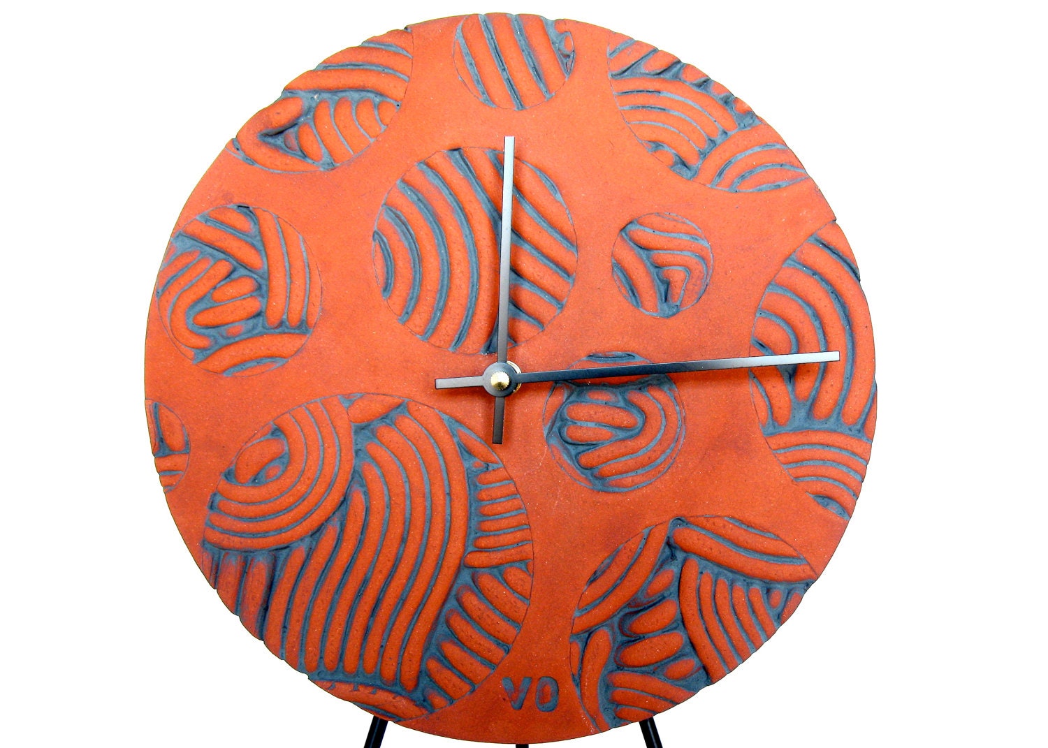Abstract Wall Clock, modern minimalist industrial ceramic wall hanging art clock housewares home decor in red clay