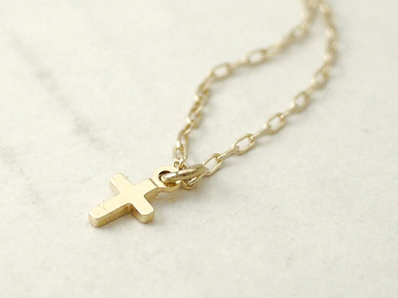 Tiny gold cross necklace - gold filled chain - simple dainty jewelry