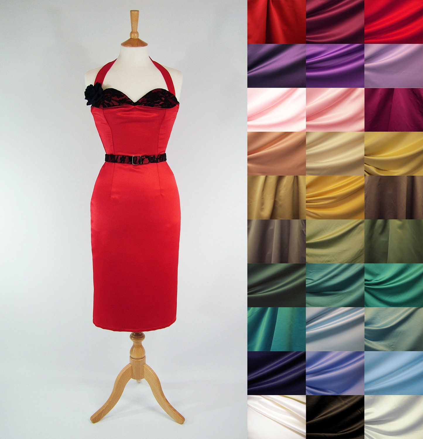 Made To Measure Petal Bust Satin Lace Pencil Dress - Detachable Straps & Belt