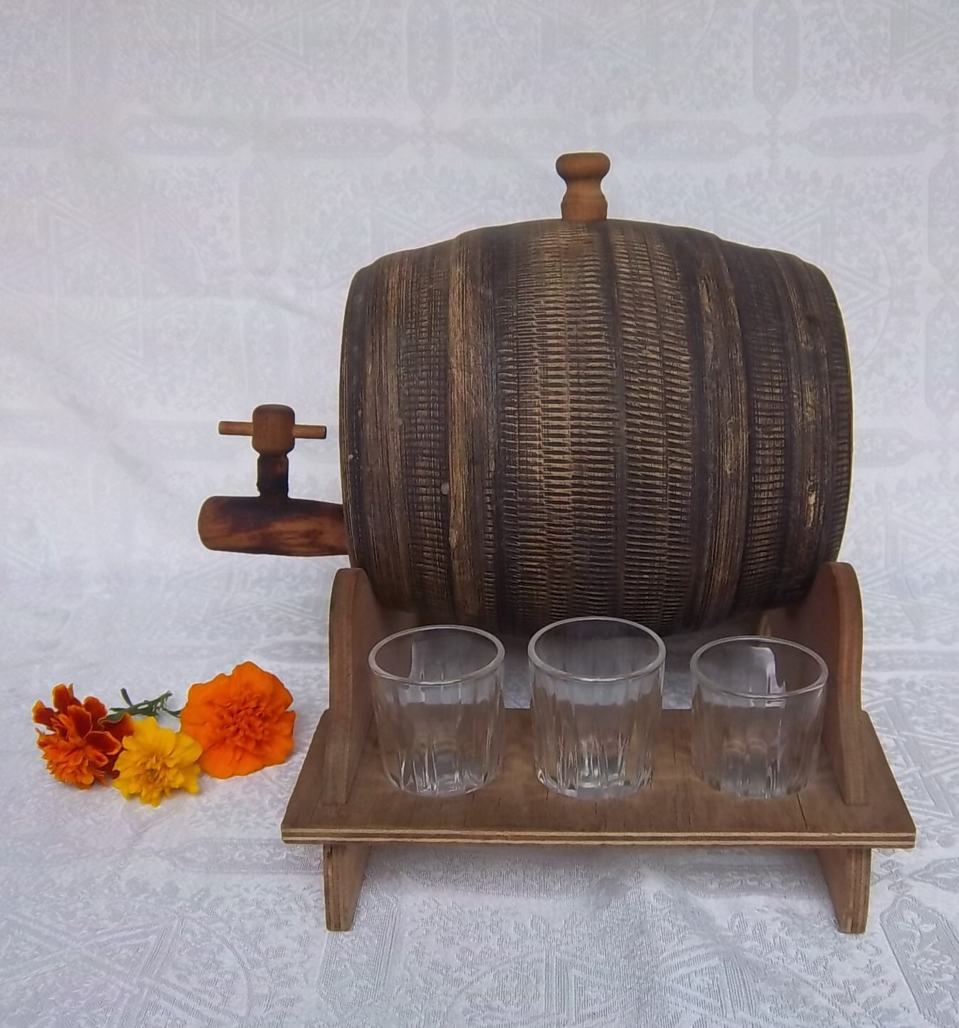 Whiskey Barrel Stand and Shot Glasses Set by USA by DayJahView