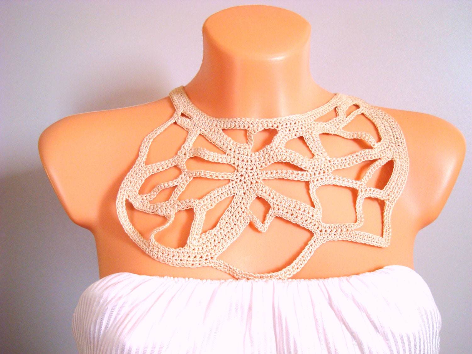 Crochet Freeform Necklace Collier Lace COLLAR beige Ready to ship