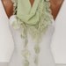 Light Green Chiffon Shawl Scarf -Headband Cowl with Lace Edge