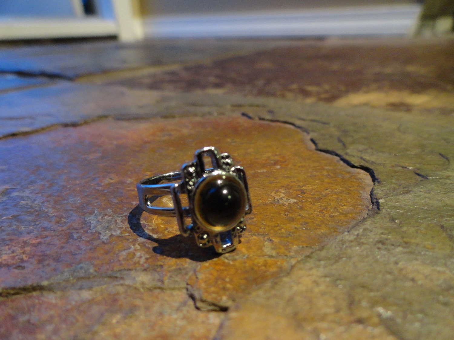 Silver ring with Brown Stone Jewel Adjustable size 6-7