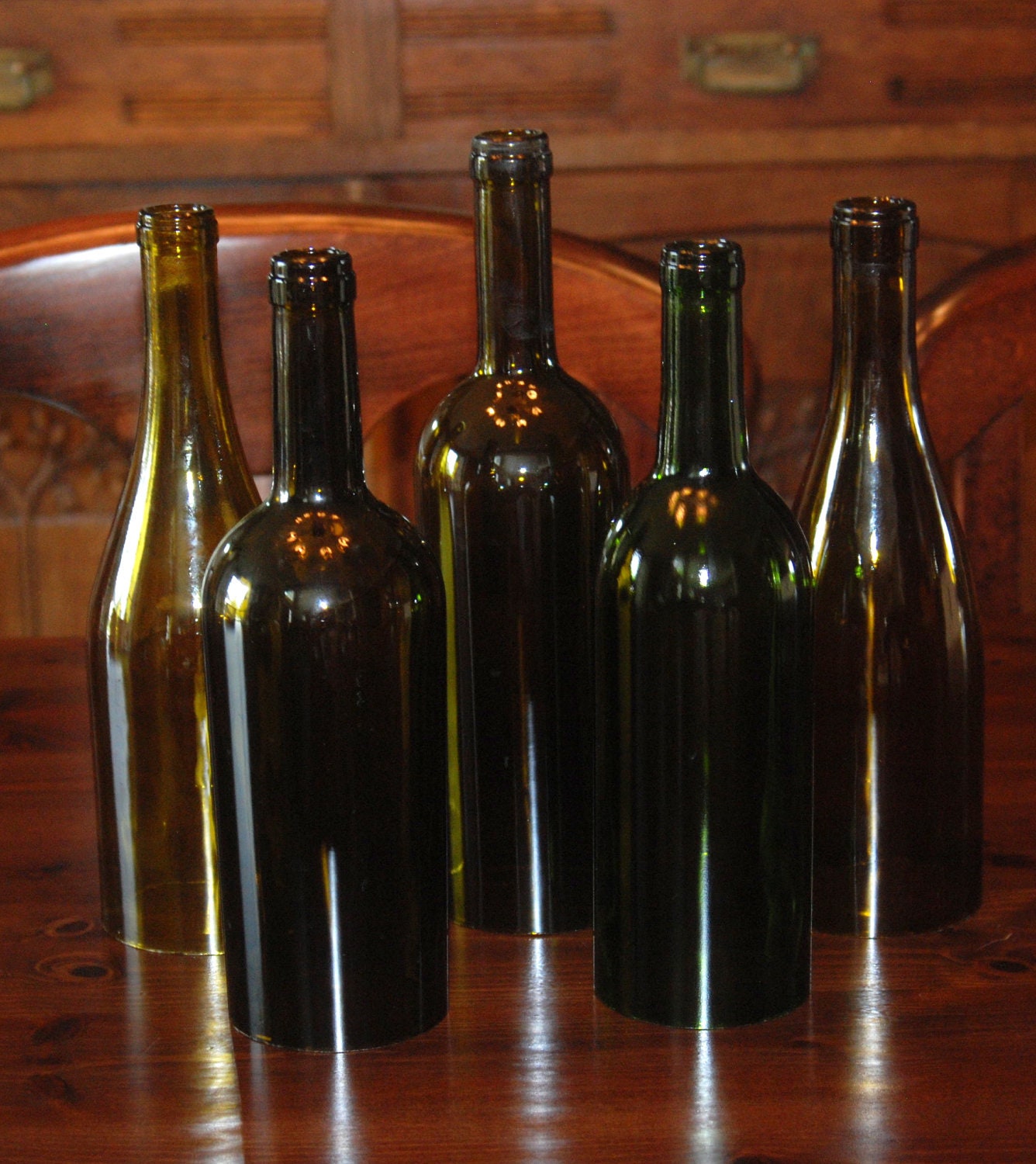 Set of 5 Hand Cut Wine Bottle Hurricane Candles- Perfect for a  Wedding