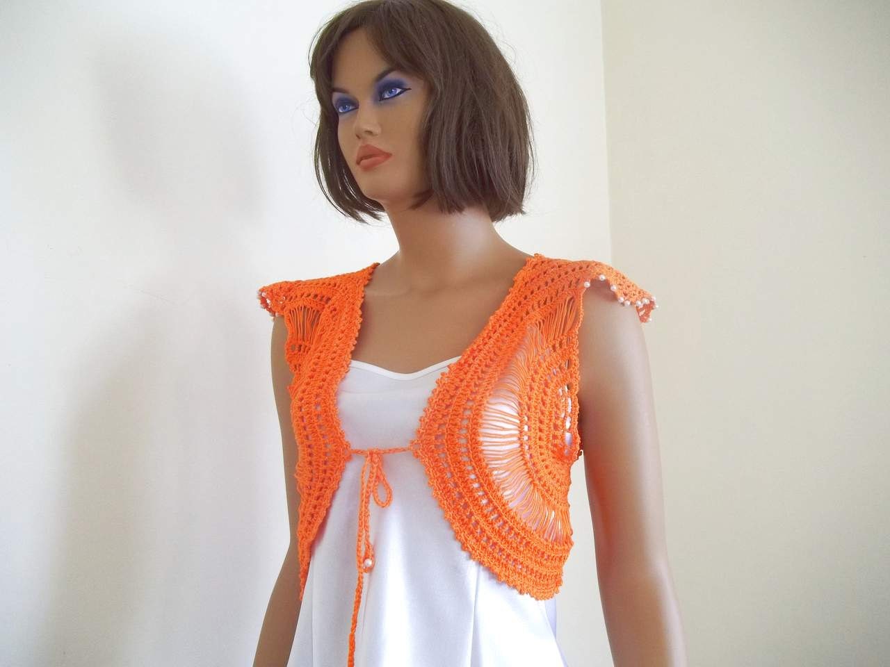 Free Shipping Sunshine Bolero crochet cotton orange Ready to ship