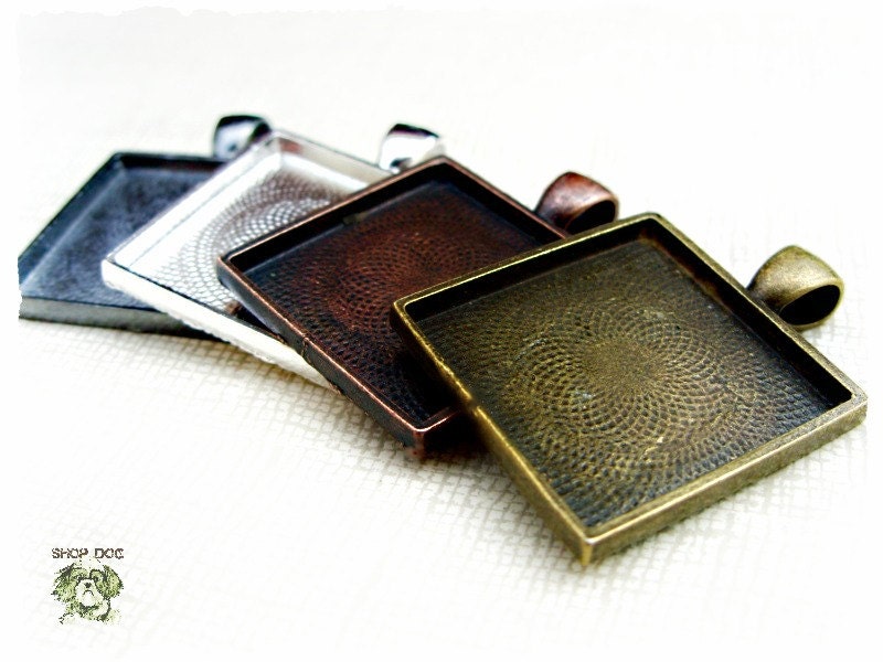20 Pendant Trays - 1 inch square - Mix Color Blank Bezel Cabochon Setting - MP20