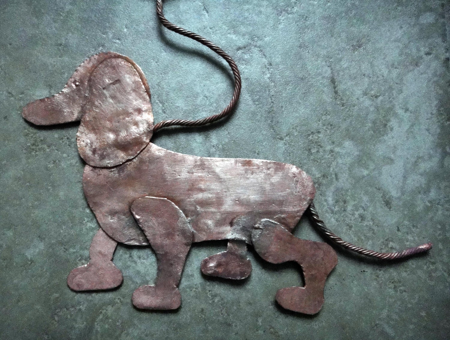 Doxie the Dachshund "Found Metal" Copper Wall Sculpture, Hand Made by The Artist