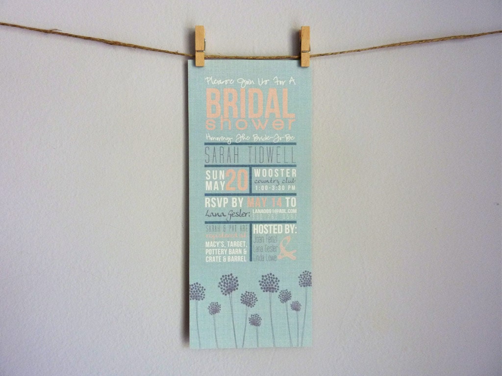 Rustic Wildflowers Shower Invitation - Unique Teal, Gray, & Salmon Pink