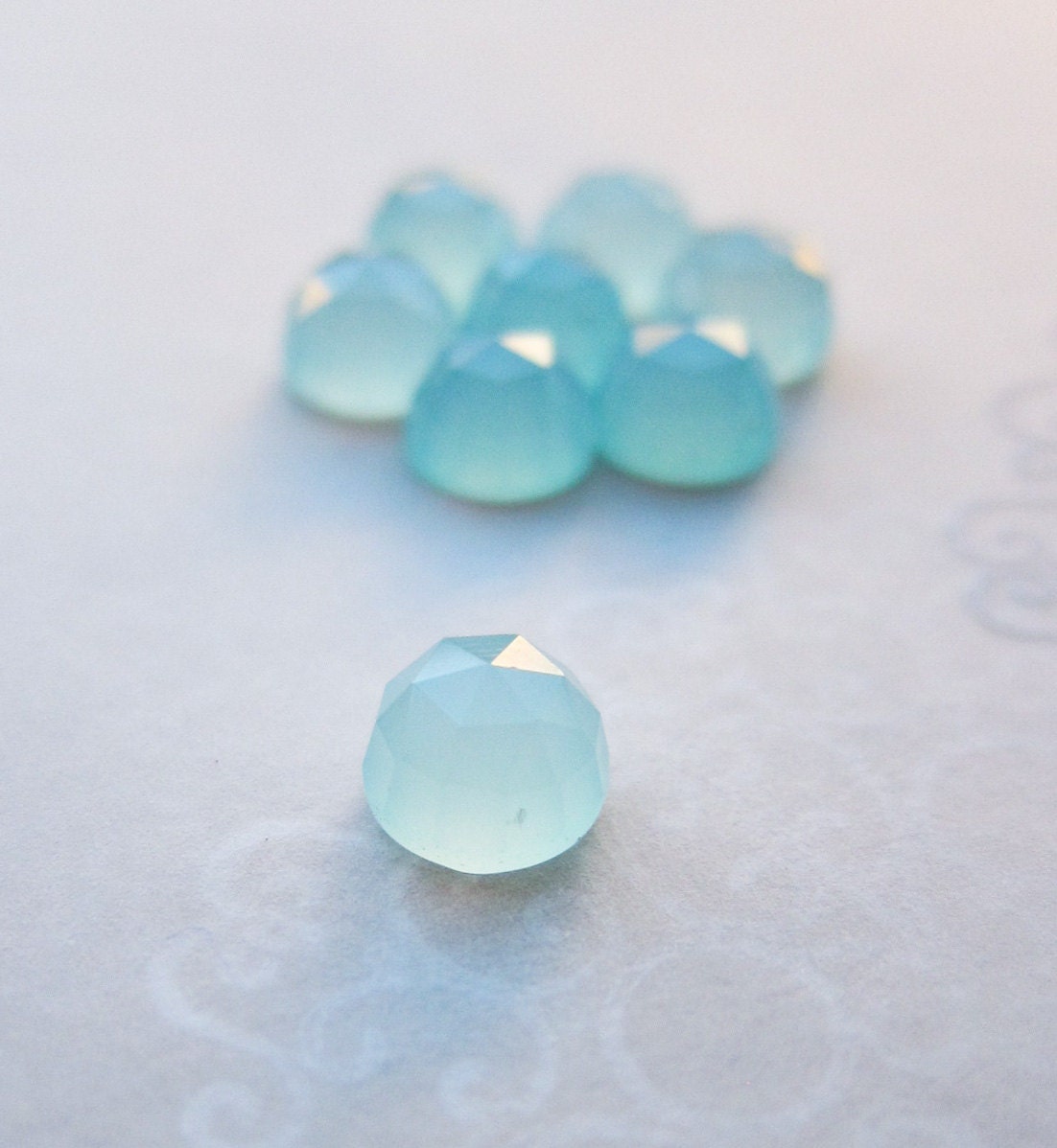 Aqua Chalcedony faceted cabochon - 8mm (2 pieces) - RESERVED