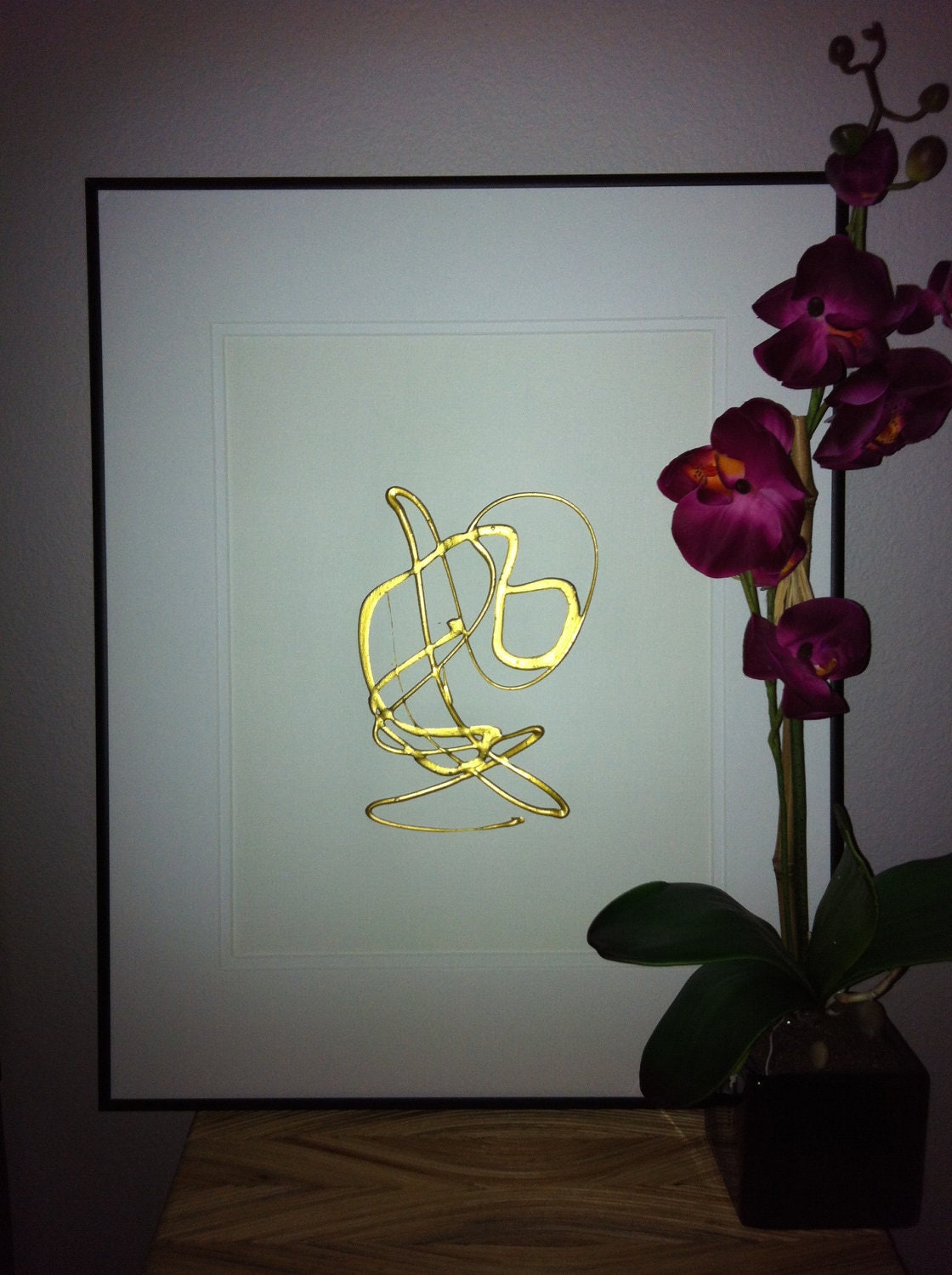 Modern Abstract Art, Gold on White - 16x20 Total Size - Simple Minimalist Style - Bold Abstract Swirls of gold
