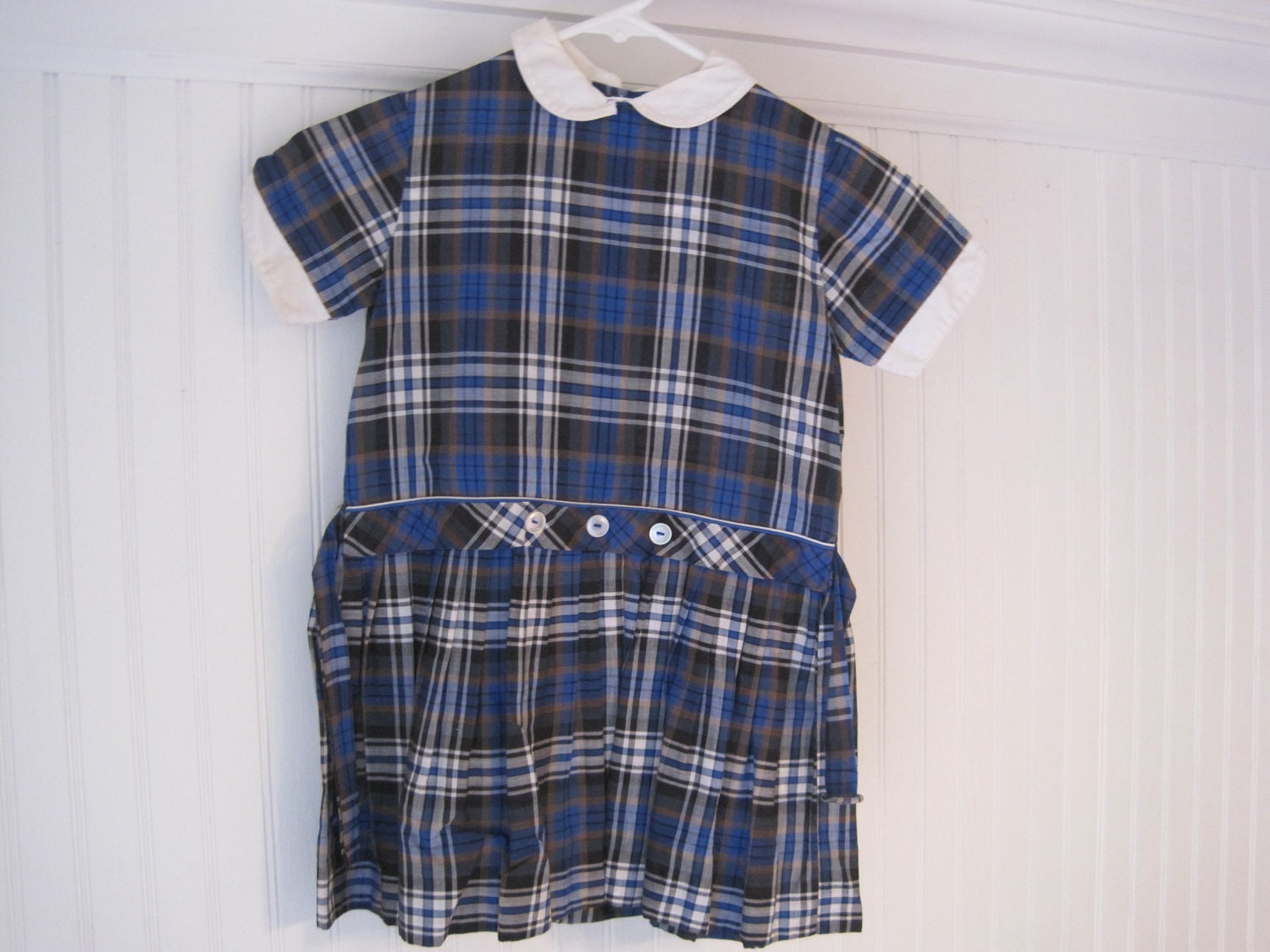Vintage school girl plaid dress, Cinderella brand,royal blue and black