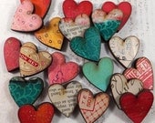 10 HANDPAINTED and COLLAGED Wood HEARTS