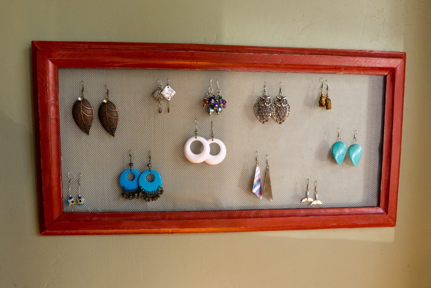 Wooden Mesh Frame Earring and Jewelry Holder/ Organizer/ Display