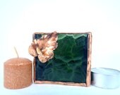 Stained Glass Candle Holder Dark Green and Copper OOAK