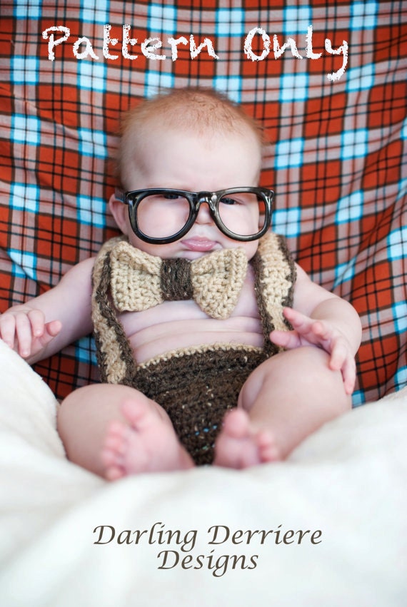 Instant Download Nerd Baby Suspenders and Bowtie Diaper Cover Crochet PATTERN