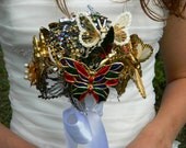 Butterfly Brooch Bouquet,  SALE, vintage,  colorful alternative bouquet  heirloom keepsake autumn fall, bridal bouquet, wedding bouquet