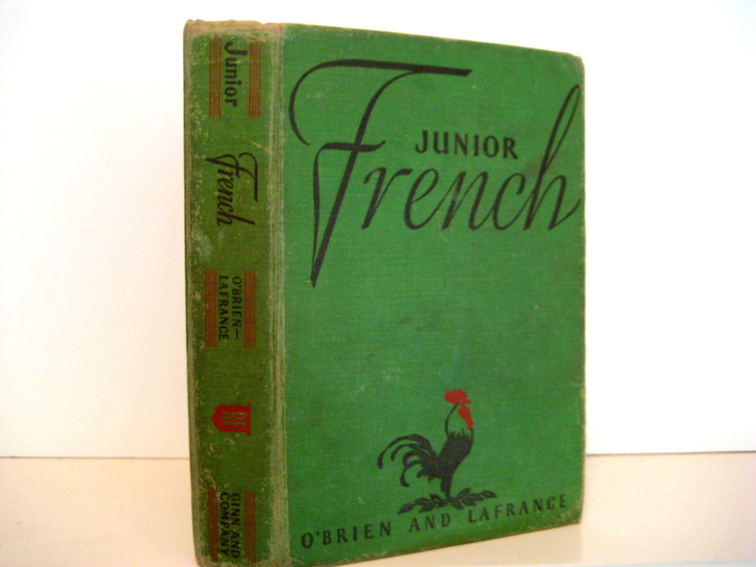 French Schoolbook, Junior, O'Brien-LaFrance, Ginn & Co. Vintage children's Instructional French, Green, Red,1962