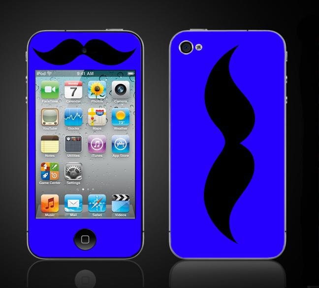 Mustache Blue Hipster stache - Apple iPod Touch 4 4th Gen Vinyl Decal Wrap Skin Sticker Cover - Free Shipping -  NOT a HARD CASE