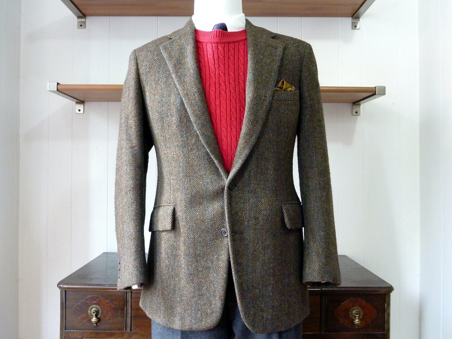 GORGEOUS Vintage Polo by Ralph Lauren PRL Heavy Brown Herringbone Tweed Jacket 42 R. Made in USA.