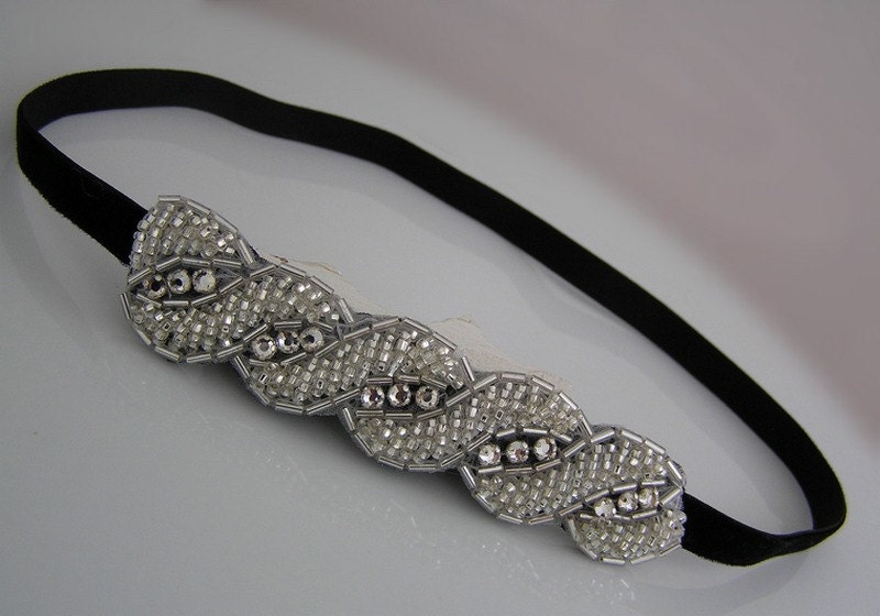 Beaded Applique Headband  for Women and Teens Boho Beaded Elastic Headband Hair Accessories by Preciosa Couture  Item No. 52