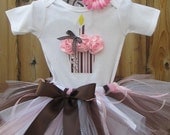 NEAPOLITAN PARFAIT - 3D Cupcake 1st Birthday Set Includes Tutu, 3D Cupcake Onesie and Free (1) Flower Headband- 1st 2nd 3rd 4th 5th bday