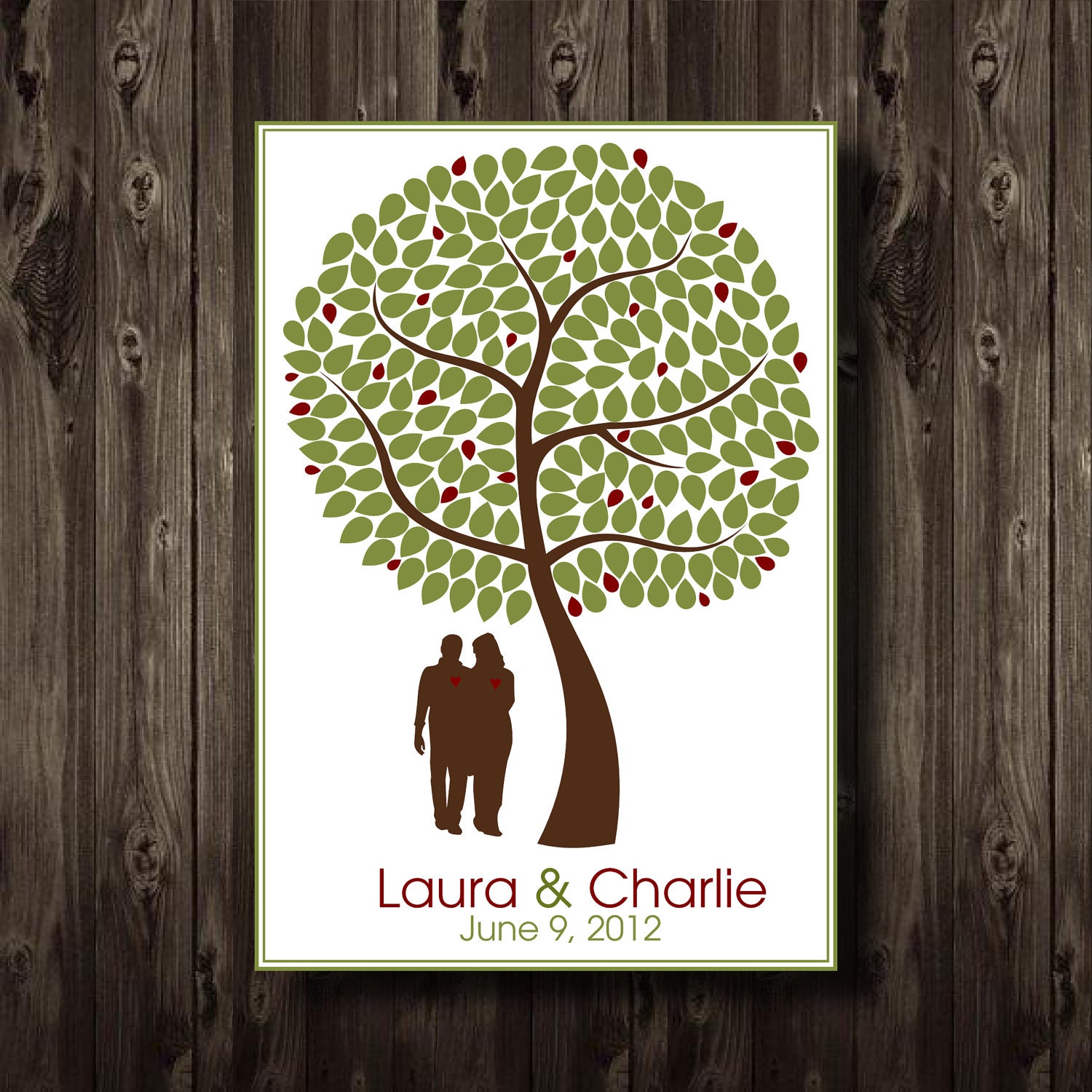 Wedding Tree Signature Poster Alternative Guest Book with Silhouette 13X19 Custom Colors, Names, Dates