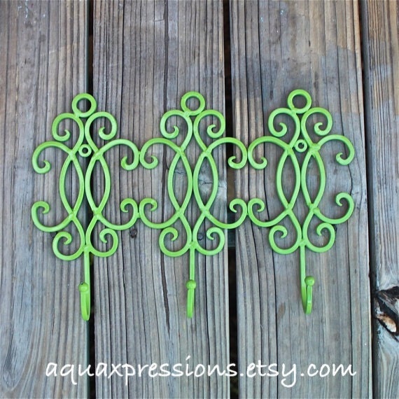 Metal Wall Hook /Retro Green /Bright Shabby Chic Decor /Ornate Hanger /Key Holder /Bathroom Fixture /Bedroom /Laundry /Nursery