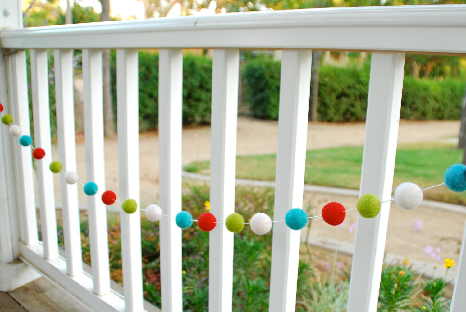 Holiday Christmas Garland / 30 Felt Balls- 6 ft long