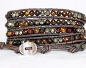 5 wrap leather bracelet - Semi precious Bronzite & Tiger Eye -Chan Luu inspired -