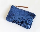 Sequin clutch, sapphire blue sequin, zipper pouch, evening bag