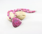 Agate Necklace -Pink Agate -Triangle Pendant Necklace -Hot Pink -Fuschia