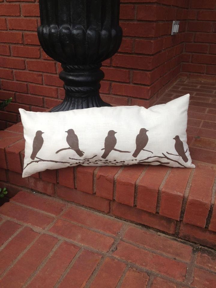 birds on a limb pillow- rustic, vintage pillow. fiberfilled and handstitched.
