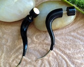 Fake Gauge Earrings, "Curved Spikes" Hand Carved, Horn/MOP, Naturally Organic, Tribal Style