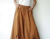 NO.41   Mustard Cotton Wide Leg Pants Unique Pockets Trousers