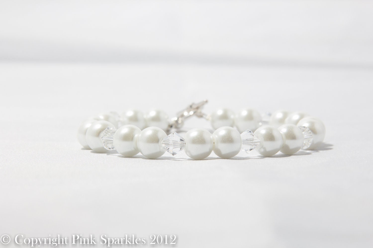 Clear Swarovski Crystal and  White Pearl Bracelet
