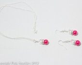 Fuchsia Pearl and Crystal Jewellery Set, Necklace and Earrings