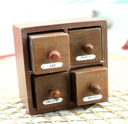 Cat, Couture, Stitch and Privee Drawer Wooden Rubber Stamp Set