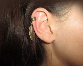 Antique Bronze Ear Cuff With Antique Bronze Leaf