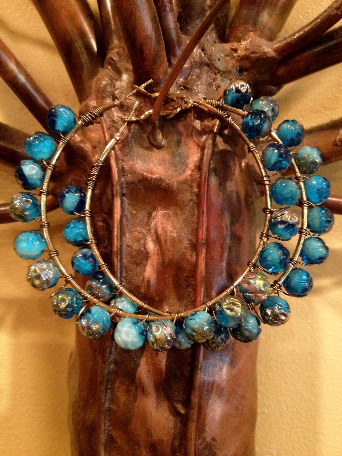 Vintage Blue Bead Hoops