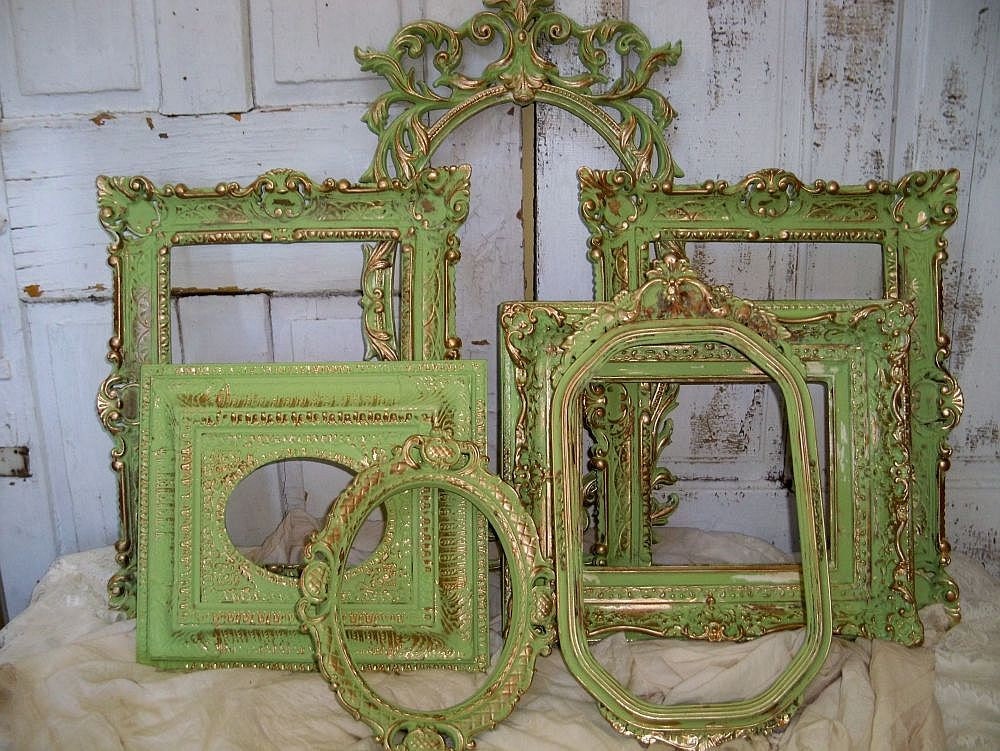 Large frames grouping hand painted Shabby chic french inspired distressed wall decor ooak Anita Spero