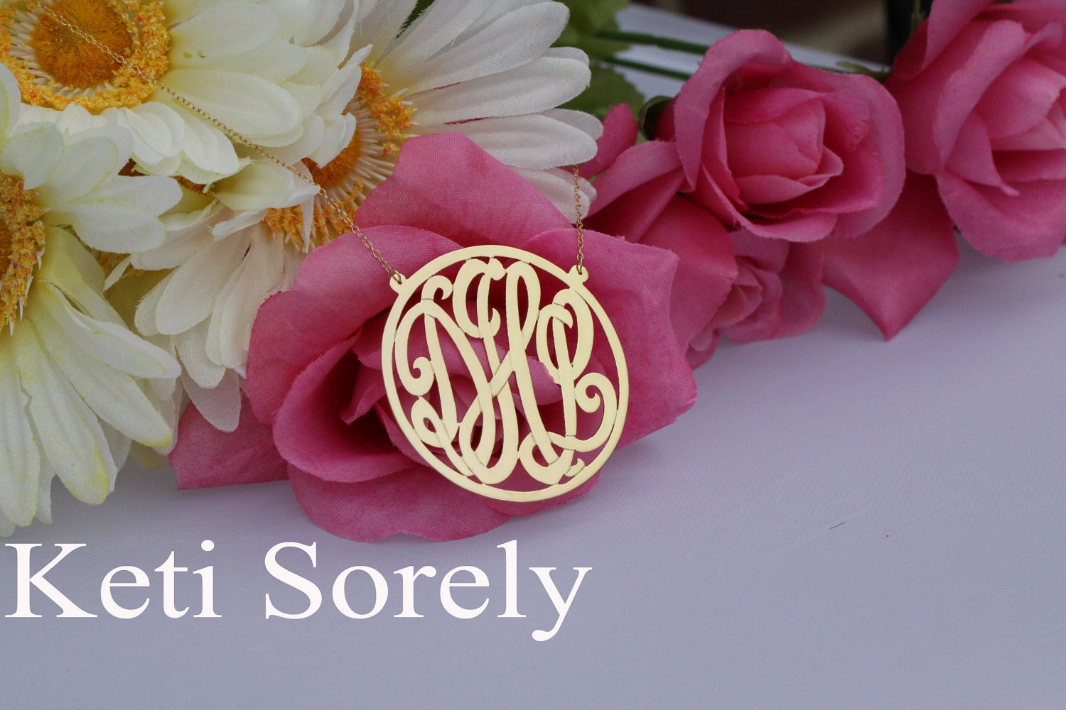 Designer Initials Necklace Large (Order Any Initials) - Sterling Silver and 24K yellow Gold